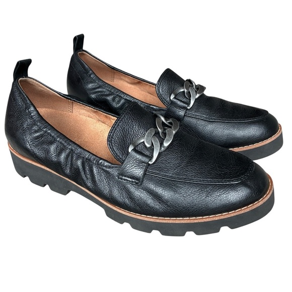 Vionic Cynthia Leather Loafer Chunky Chain Detail Black Leather Size 8 - Picture 1 of 11